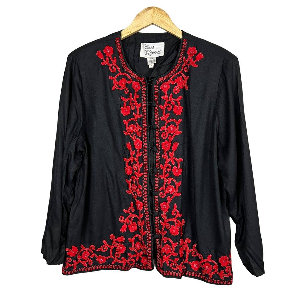 Vintage Sarah Elizabeth Evening Jacket Button Front Black Red - 16